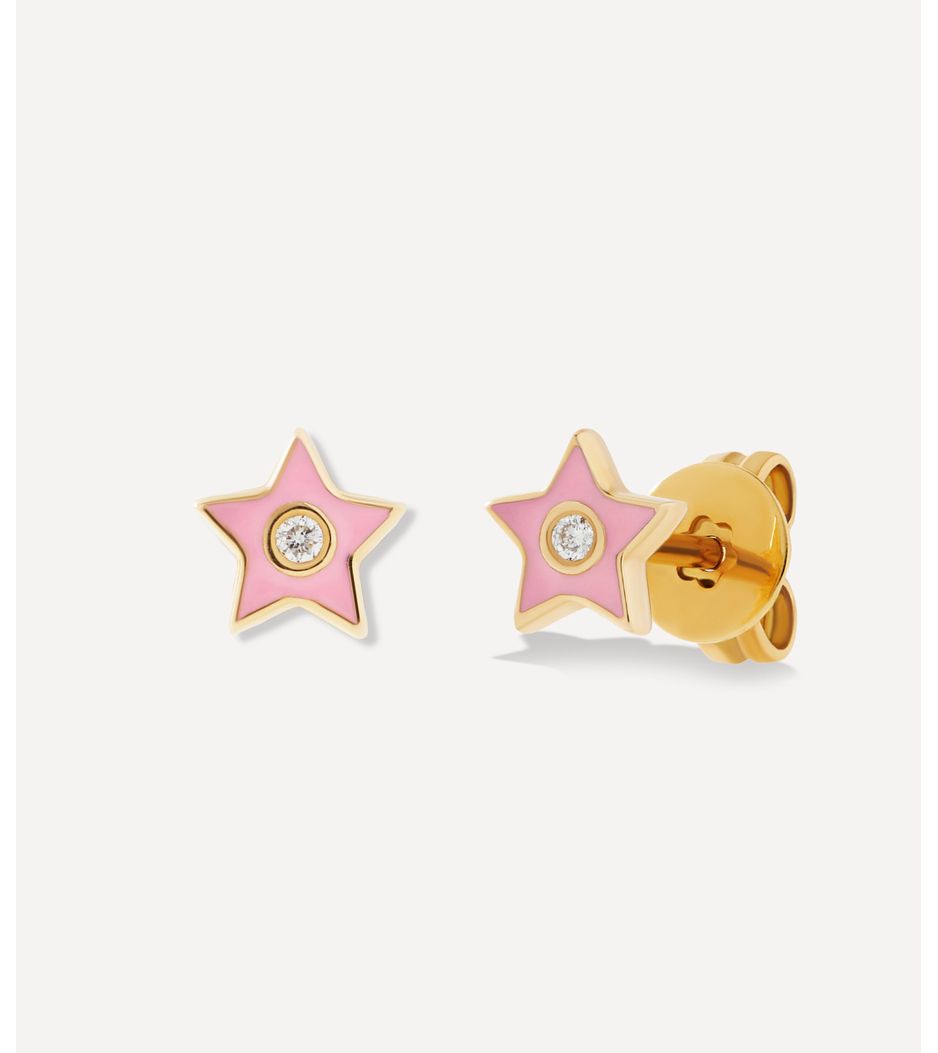 Brinco stud stars rosa de ouro com diamante_2